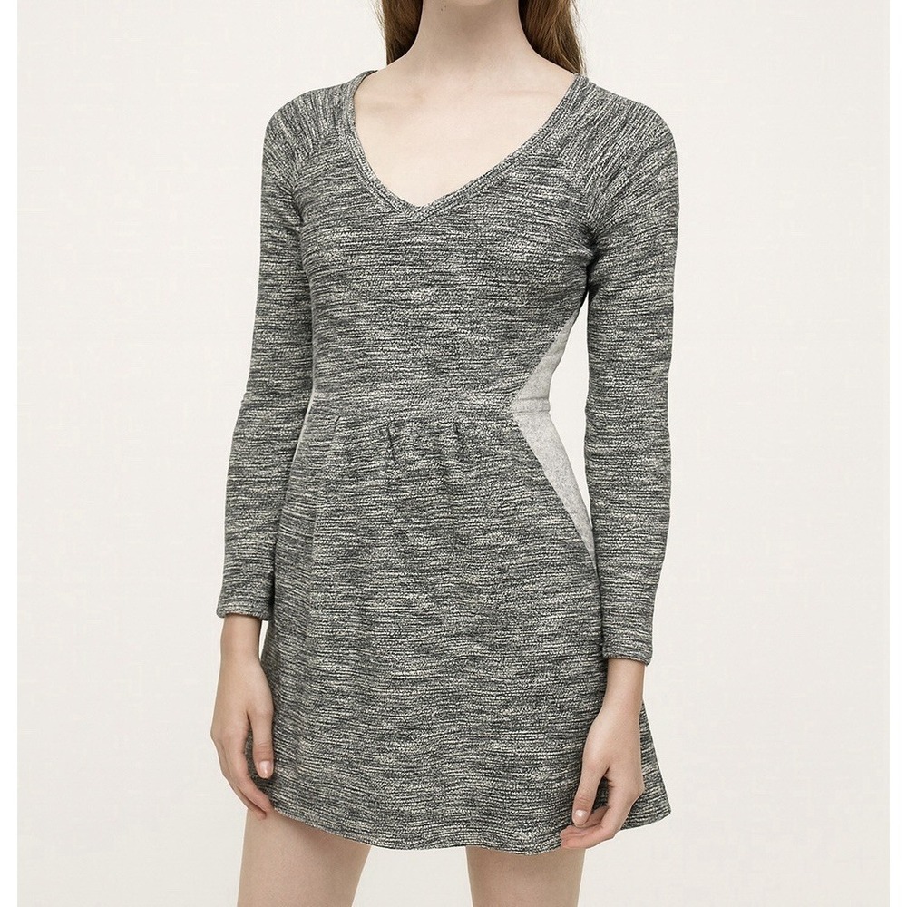 Anthropologie Sweater Dress Saturday Sunday Knit Women L Gray White Long Sleeve